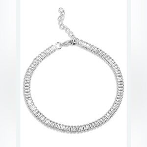 NEW SAVVY CIE JEWELS CZ Baguette Anklet Bracelet White Gold Plated Brass $100
